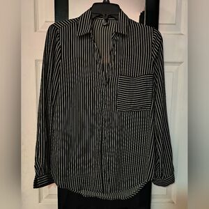 Black & White Vertical Stripe Button-Up Blouse